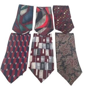 Lot of 6 Red Silver Blue Striped Paisley Vintage and Modern Mens Neck Ties